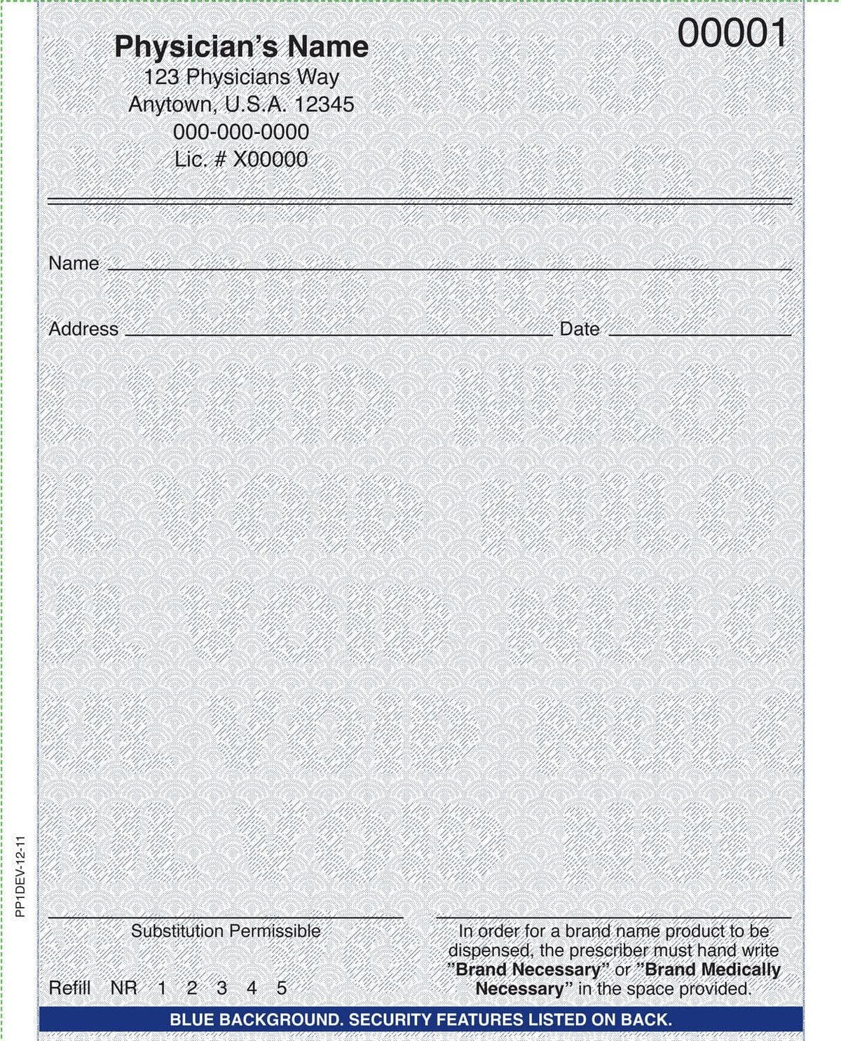 Custom Prescription Pads - Delaware - Blue Rx Pad, Vert