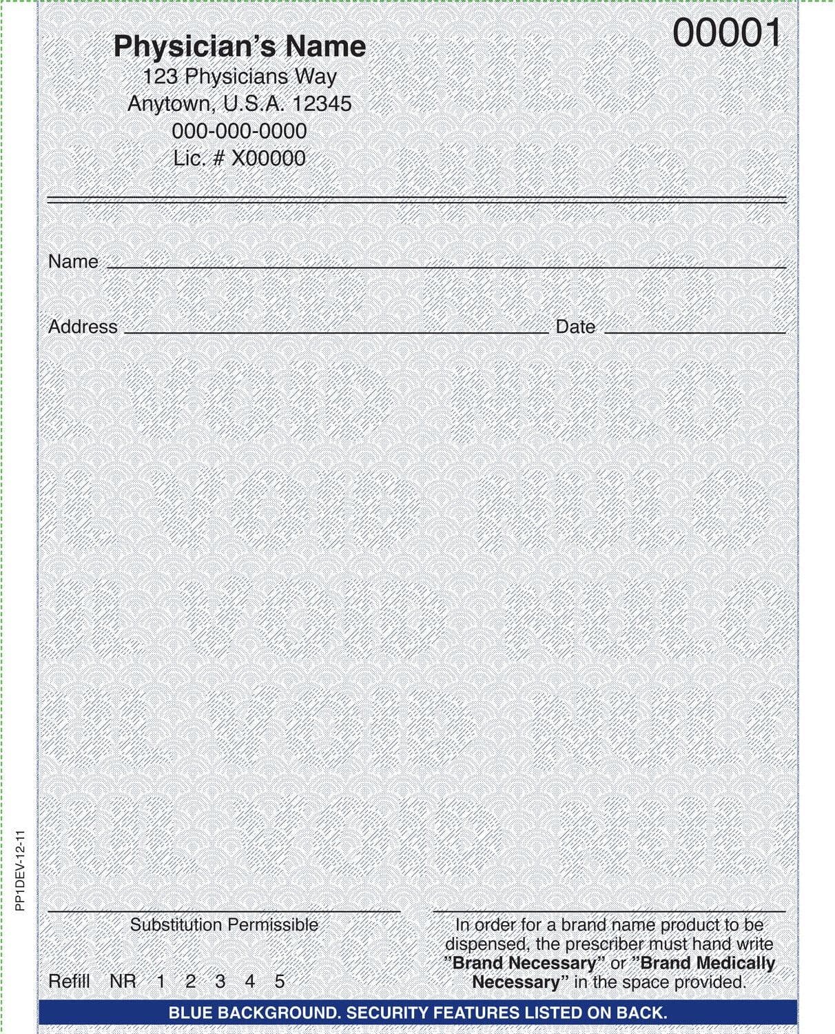 Custom Prescription Pads - Delaware - Blue Rx Pad, Vert