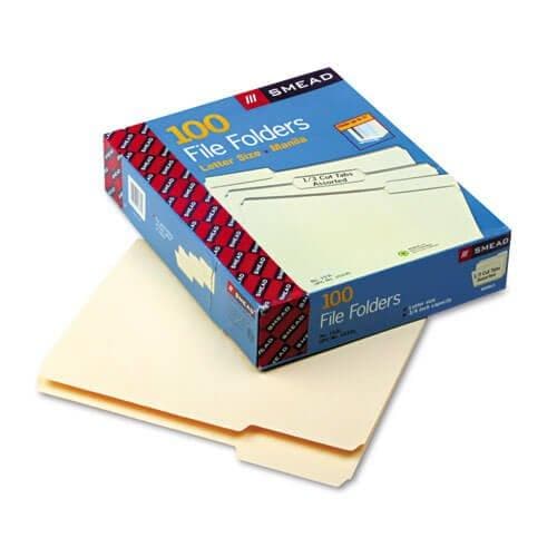 Smead File Folders, 1/3 Cut Assorted, One-Ply Top Tab, Letter, Manila, 100/Box - POSpaper.com
