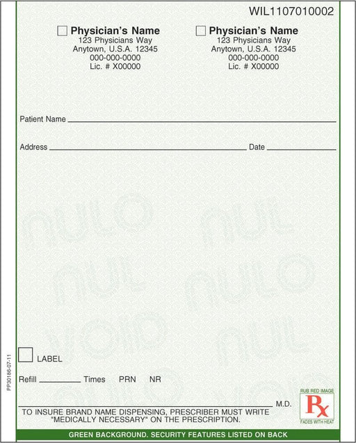 Florida compliant 4 1/4" x 5 1/2" Vertical 1-part Rx Pads (100 sheets/pad: 8 pads minimum) - Green - POSpaper.com