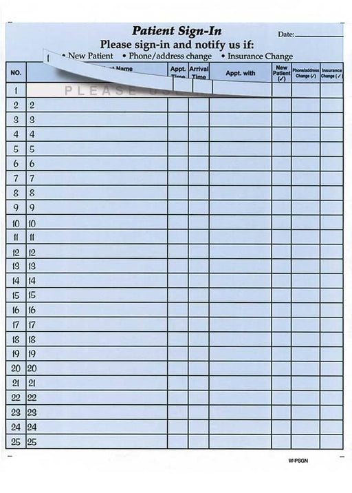 HIPAA Compliant Sign-In Sheet with Removable Labels (125 sheets/case) - Light Blue - POSpaper.com