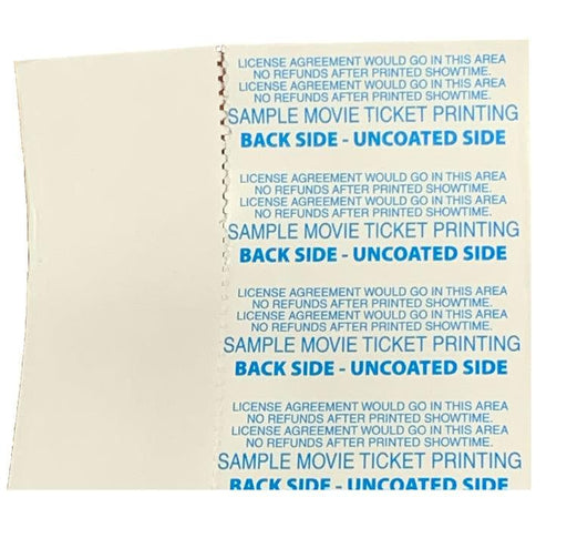 3 1/8" x 230' Movie Ticket Rolls; 80 Gram BPA Free Paper; Perfed; 50 rolls/case (5 case minimum) - 1 Color - POSpaper.com