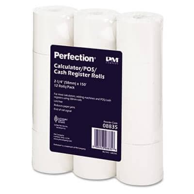 2 1/4" x 150' One-Ply Adding Machine/Calculator Paper Rolls; 12 rolls/carton - White - POSpaper.com