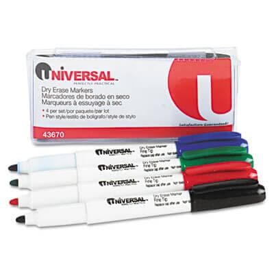 Pen Style Dry Erase Markers, Fine Tip, Assorted, 4/Set - POSpaper.com