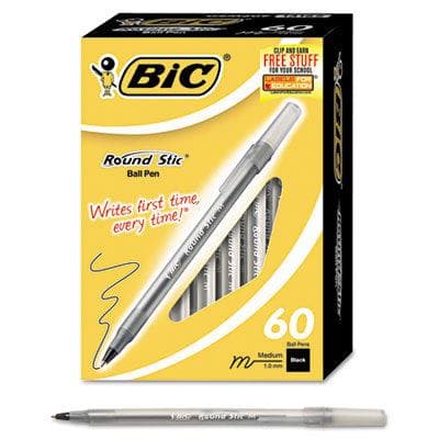 Round Stic Ballpoint Pen, Black Ink, Medium Point, 1.0 mm, 60 per Box - POSpaper.com