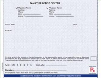 Secure Rx Paper Blue Rx Prescription Pad - Horizontal 1-Part (4 Pads)
