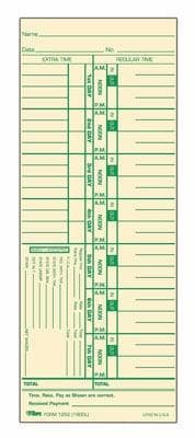 Tops TOP1290 Job Time Cards - Pack Of 100 For Employee Hours Tracking