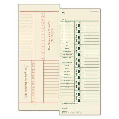 Tops Time Card for Acroprint and Simplex, Weekly, Two-Sided, 3-1/2 x 9, 500/Box - POSpaper.com
