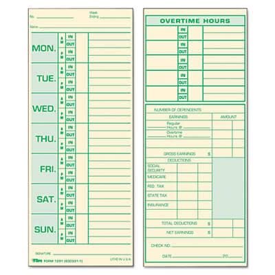 Tops Time Card for Pyramid Model 331-10, Weekly, Two-Sided, 3-1/2 x 8-1/2, 500/Box - POSpaper.com