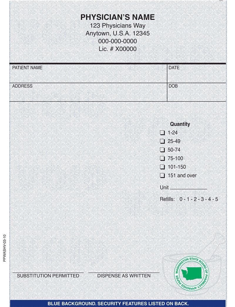 Washington Rx Pad - Blue, 1 Part, Vert (4 1/4