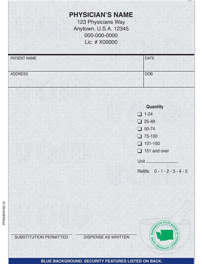 Blue Rx Pads Washington Rx Pad - Blue, 1 Part, Vert (4 1/4